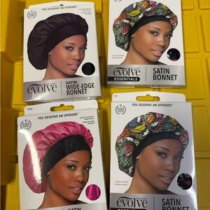4pk -Evolve Satin Bonnet Collection - Black, Pink, Multicolor Bundle